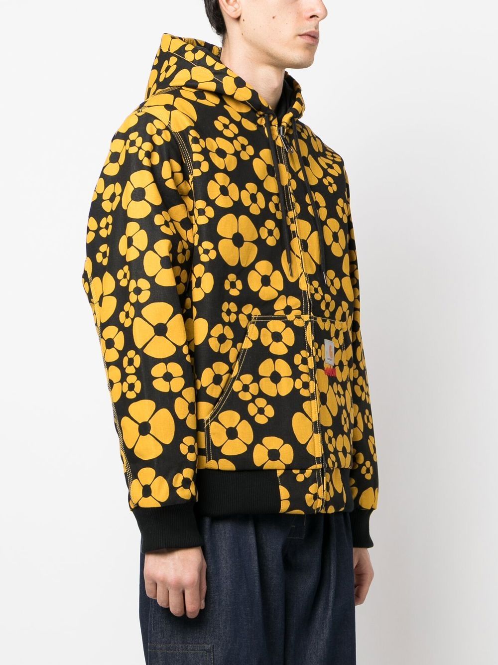 Yellow and black floral-print zipped sweatshirt - men